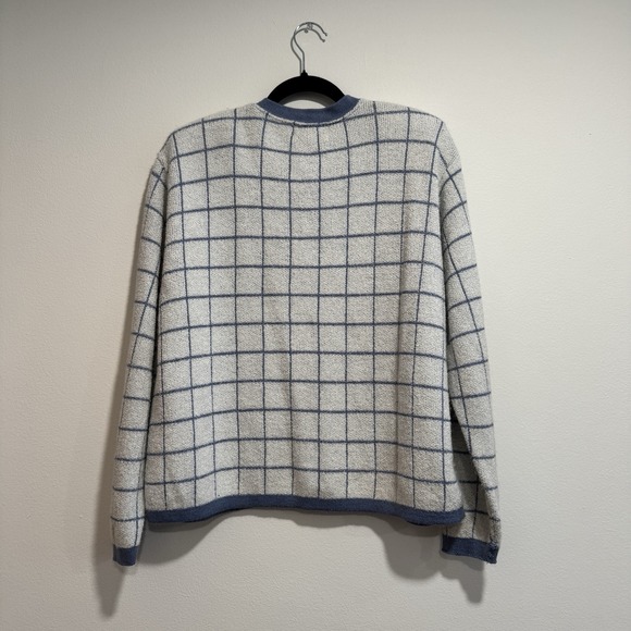 VTG! Alfred Dunner Blue White Plaid Preppy Button Up Knit Cardigan L USA 80s - Picture 10 of 15